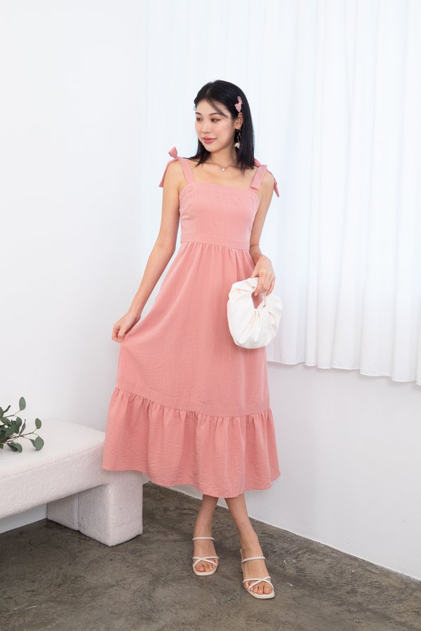 Damica Bow Thick Strap Maxi Dress in Dust Pink
