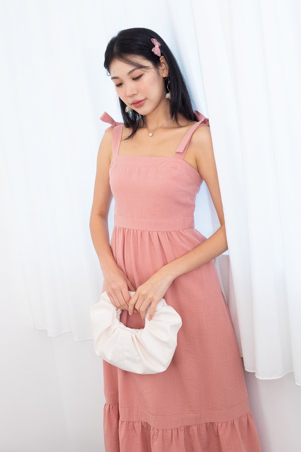 Damica Bow Thick Strap Maxi Dress in Dust Pink