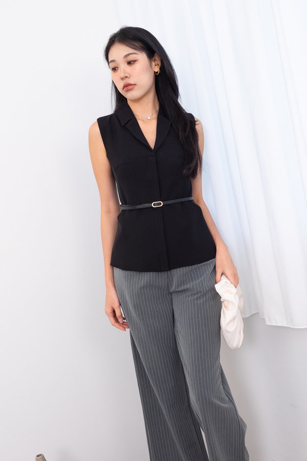 Estera Collared Vest Top in Black