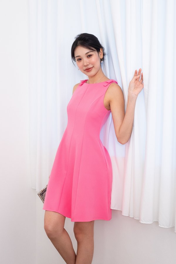 Sofia Bow Seam Babydoll Dress in Barbie Pink