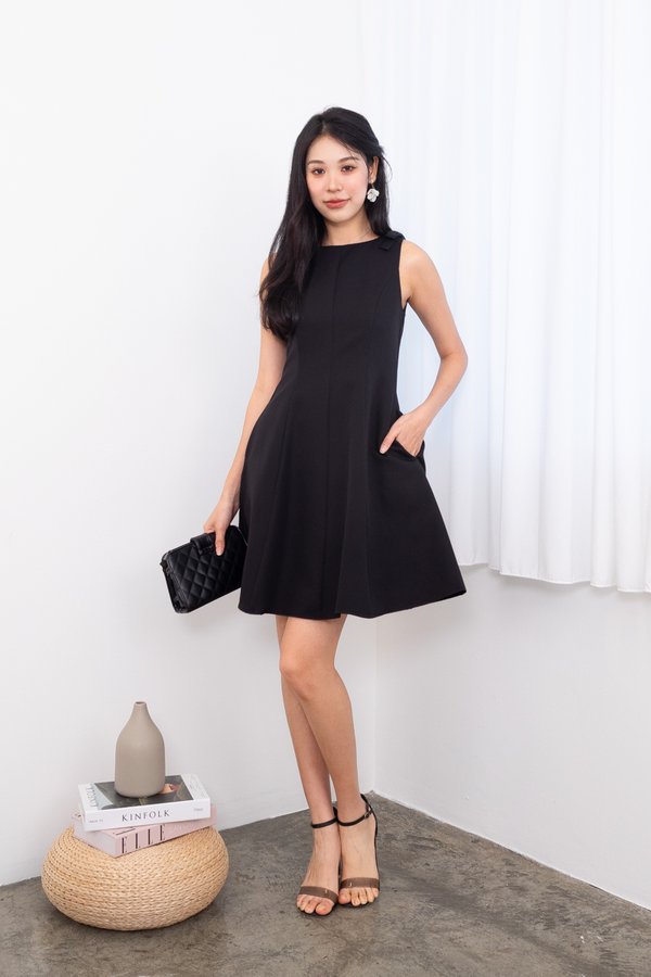 Sofia Bow Seam Babydoll Dress in Black