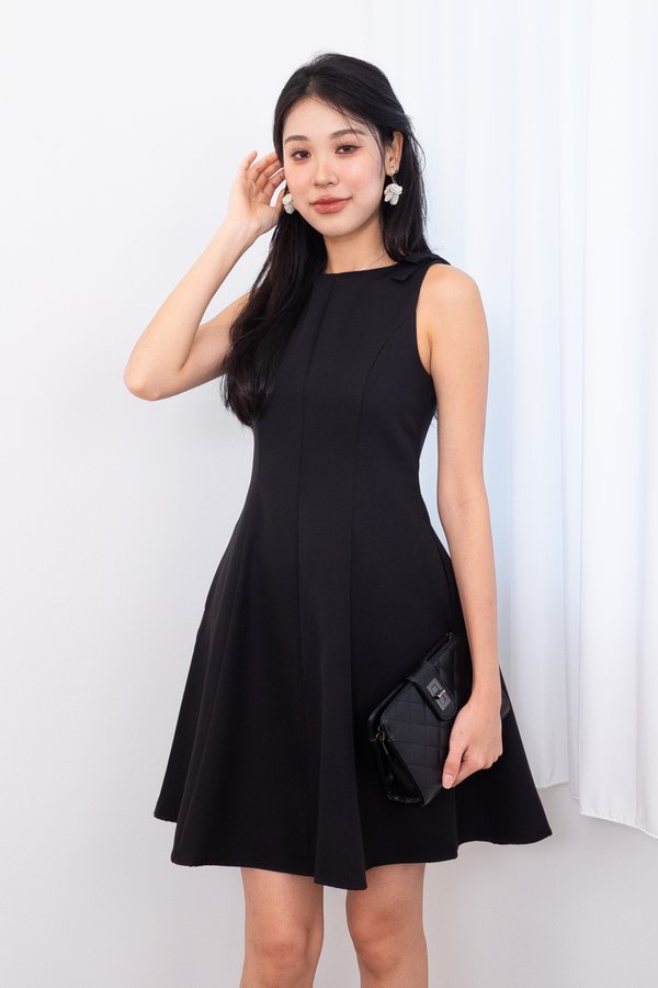 Sofia Bow Seam Babydoll Dress in Black