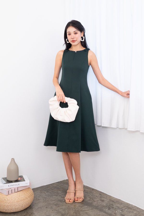 Sofina Bow Seam Midi Dress in Forest