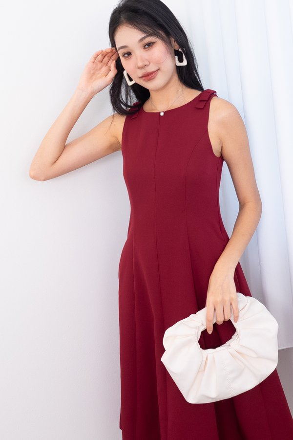 *PREORDER* Sofina Bow Seam Midi Dress in Wine Red