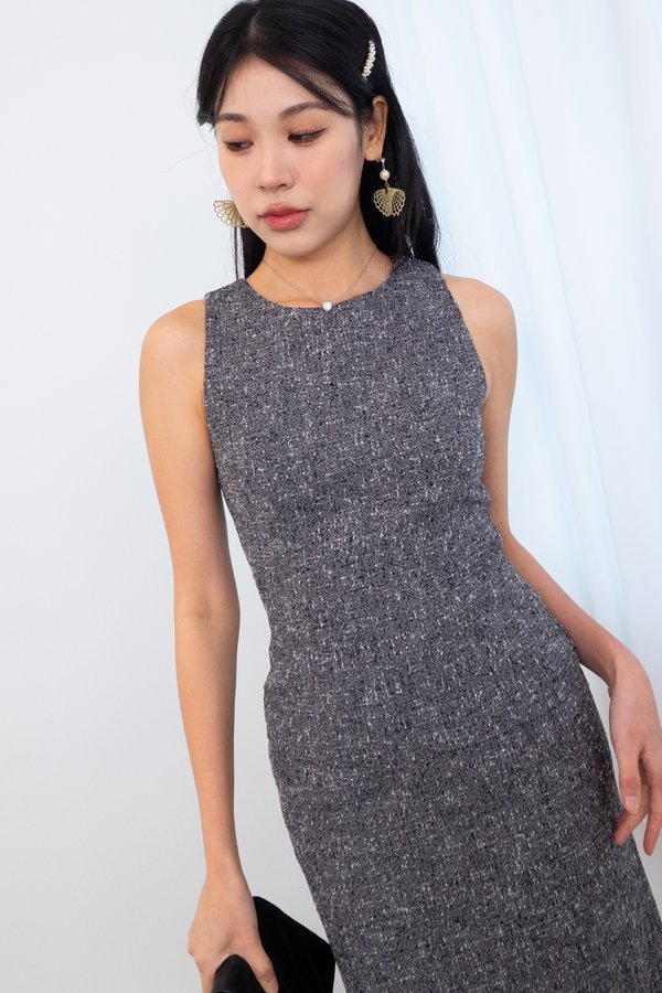 Valeria Soft Tweed Peplum Top in Dark Grey