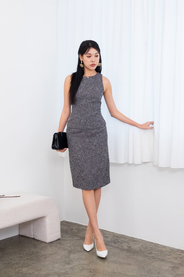 Valeria Soft Tweed Pencil Skirt in Dark Grey
