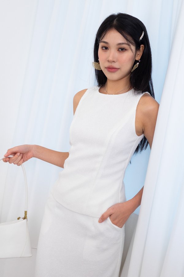 Valeria Soft Tweed Peplum Top in White