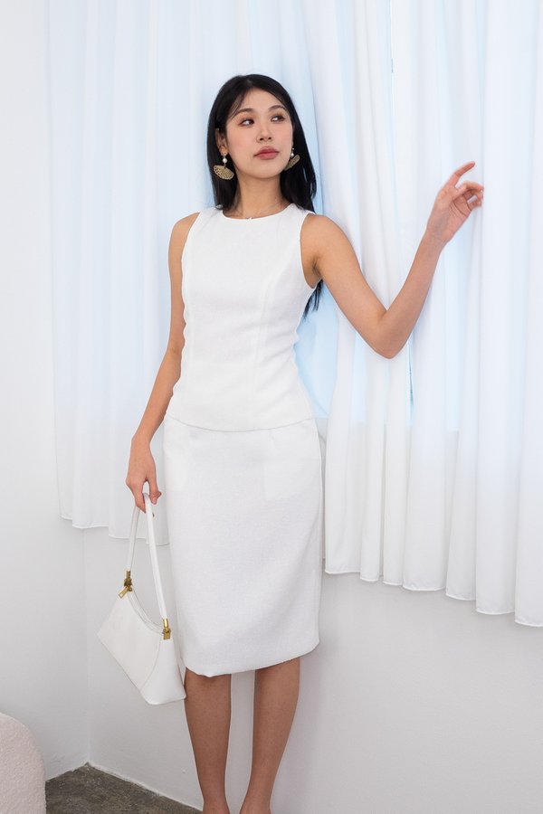 Valeria Soft Tweed Peplum Top in White