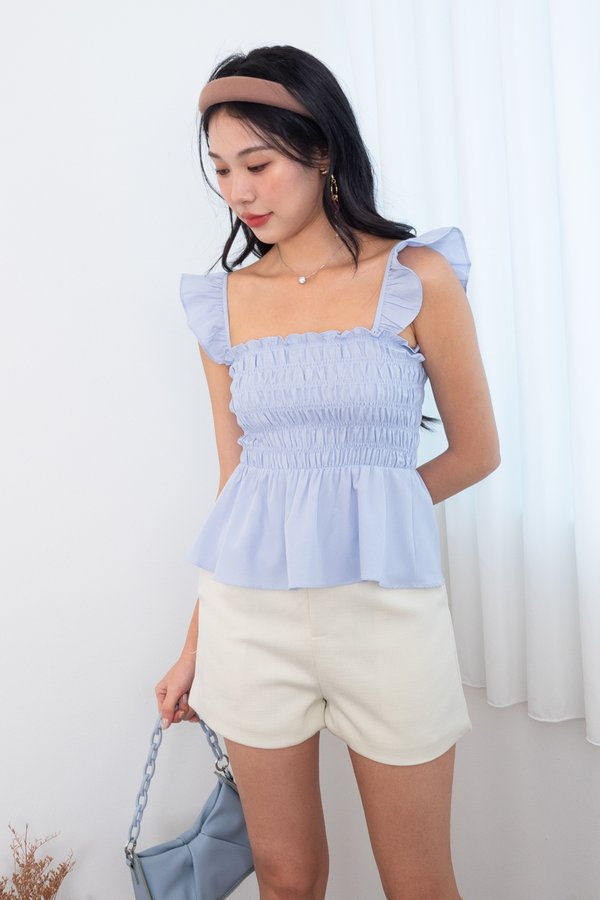 Naomi Multi-Wear Smocked Top in Powder Blue