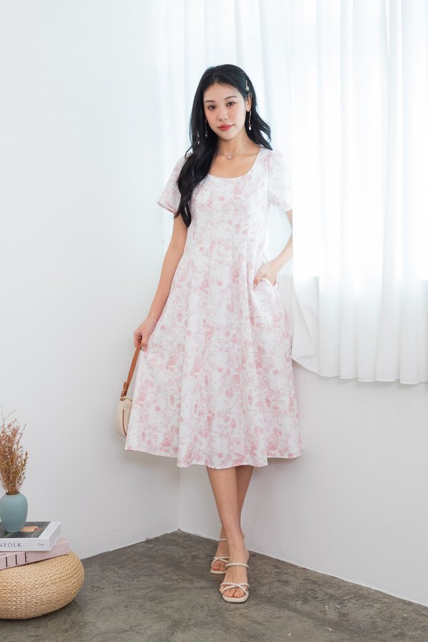 *PREORDER* Dawna Porcelain Seam Midi Dress in Pink