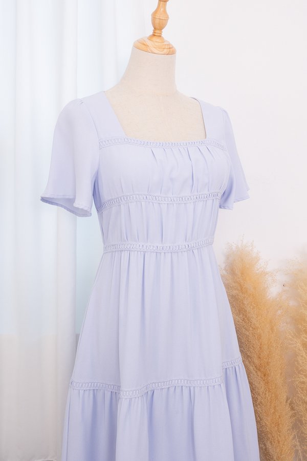 *PREORDER* Raine Flutter Sleeve Lattice Tier Maxi Dress in Powder Blue