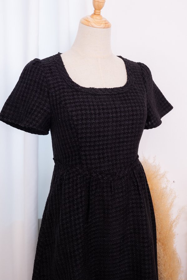 *PREORDER* Wynelle Tweed V Waist Midi Dress in Black