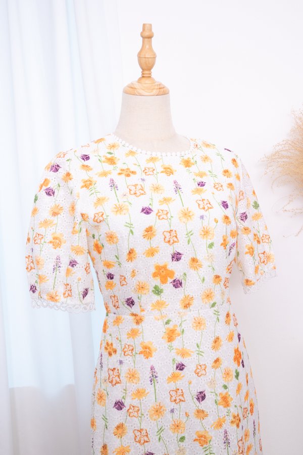 Isabella Crochet Ruffled Mermaid Hem Dress in Yellow