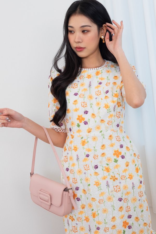 Isabella Crochet Ruffled Mermaid Hem Dress in Yellow