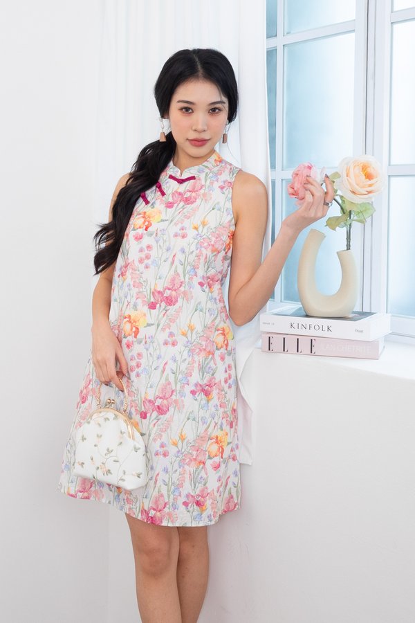 Jin Xiu (锦绣) Floral Print Embroidery Swing Dress in Multi