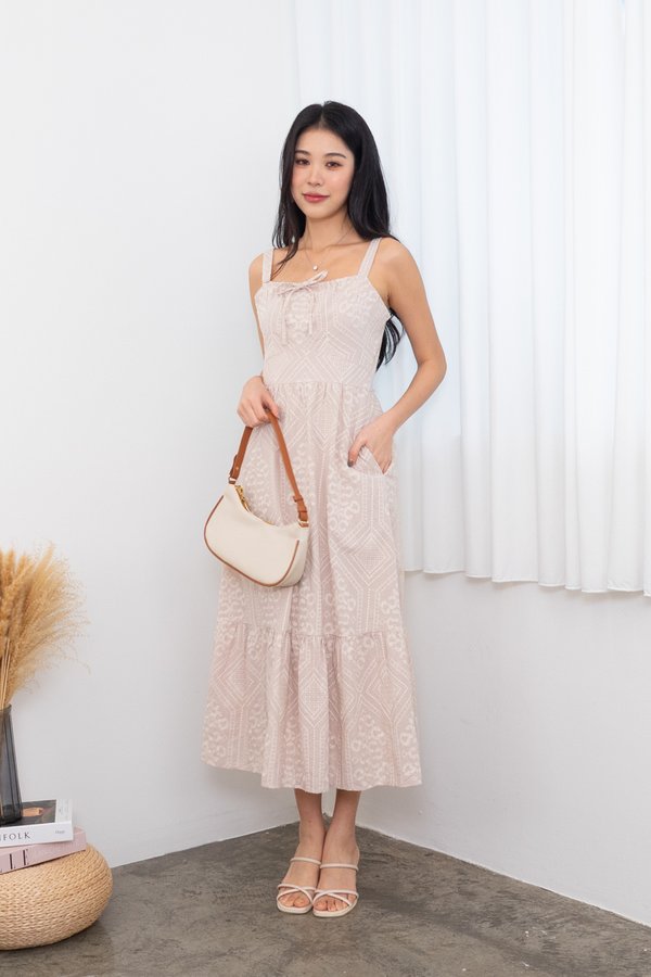 Bernett Porcelain Embroidery Maxi Dress in Sand