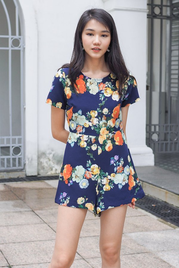 Shayla Floral Romper in Navy