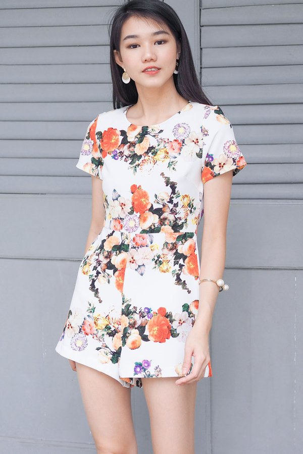 Shayla Floral Romper in White