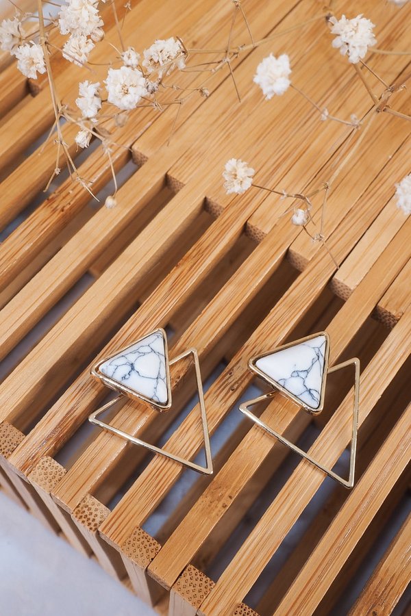BACK IN STOCK - Corra Marble Double Triangle Earrings in White