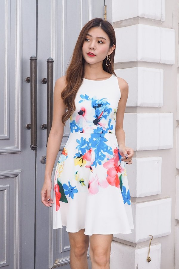 Ayla Flora Print Dress in White