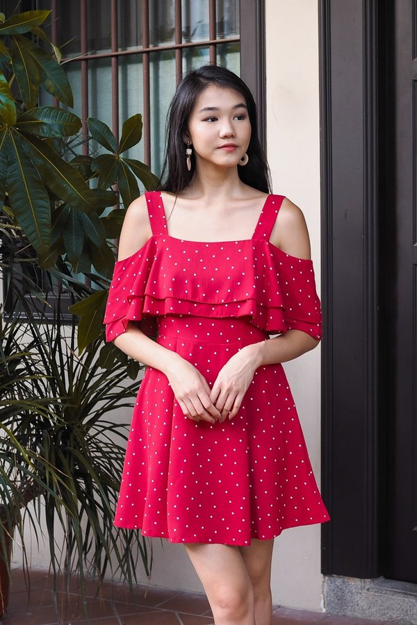 MADEBY3INUTE - Edyna 2 Way Flutter Dress in Red Polka