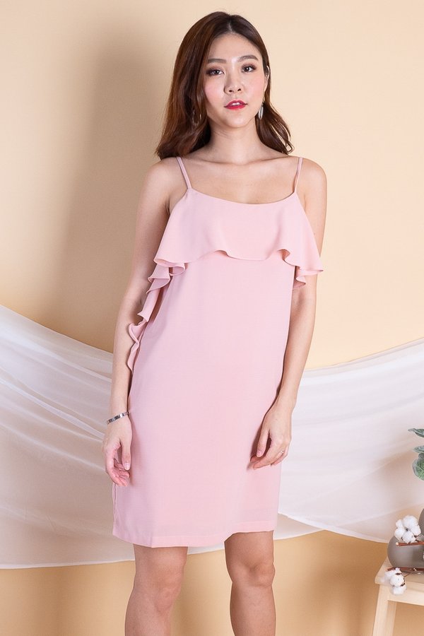 Trixy Side Ruffled Dress in Pink