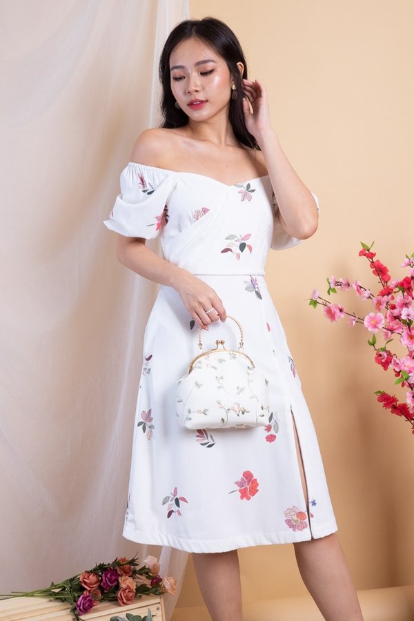 Kalle 2-Way Wrap Zip Hem Midi Dress in White Florals