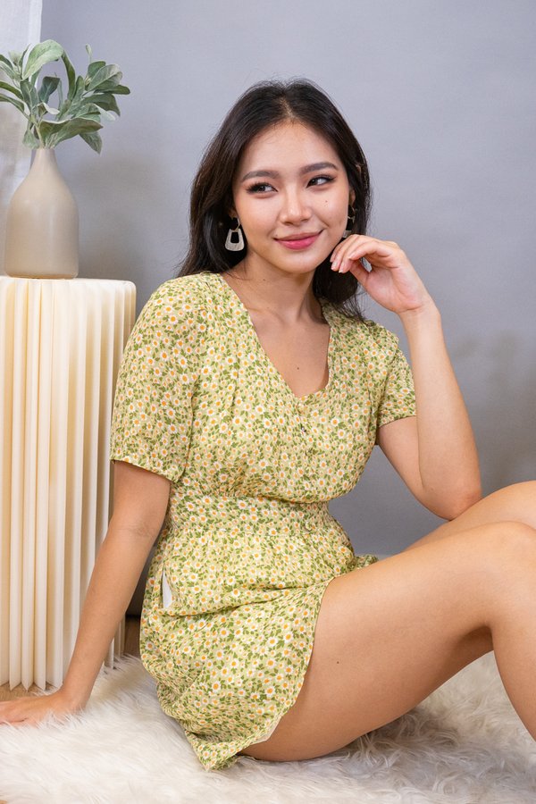 Parley Buttons Down Playsuit in Lime Florals