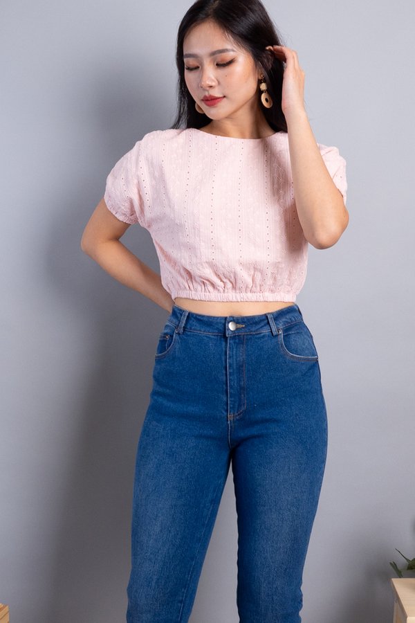 Abie Eyelet Bubble Top in Pink