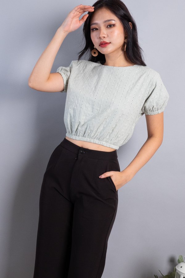 Abie Eyelet Bubble Top in Sage