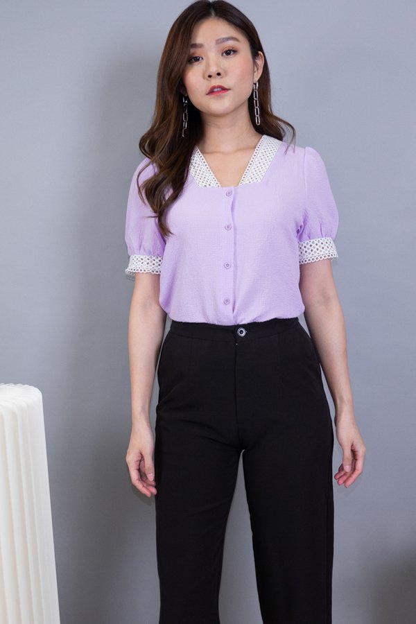 Ainsley Crochet Blouse Top in Purple