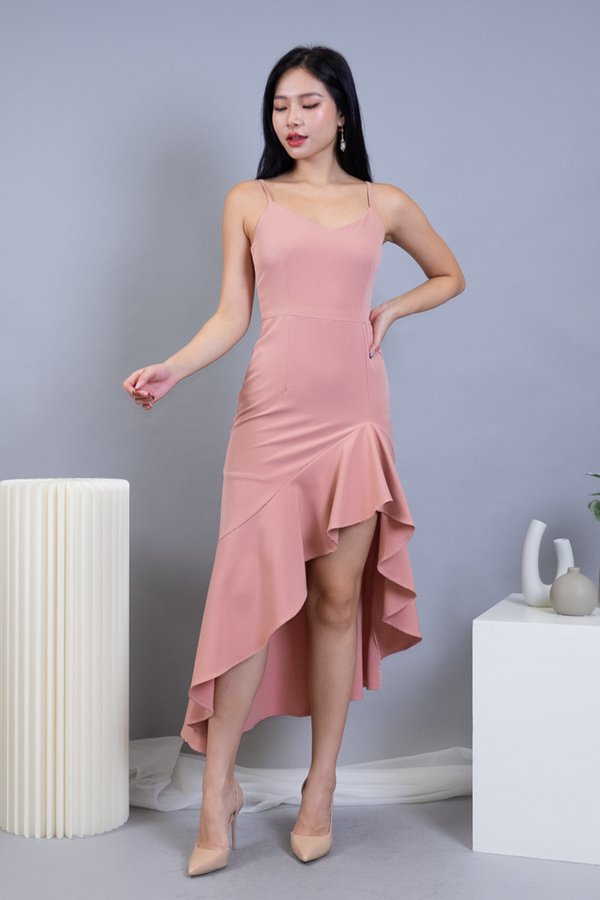 Ebelle Ruffles Hi-Lo Maxi Dress in Pink