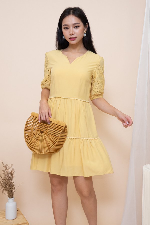 Madelynn Eyelet Two-Tiered Dress in Yellow