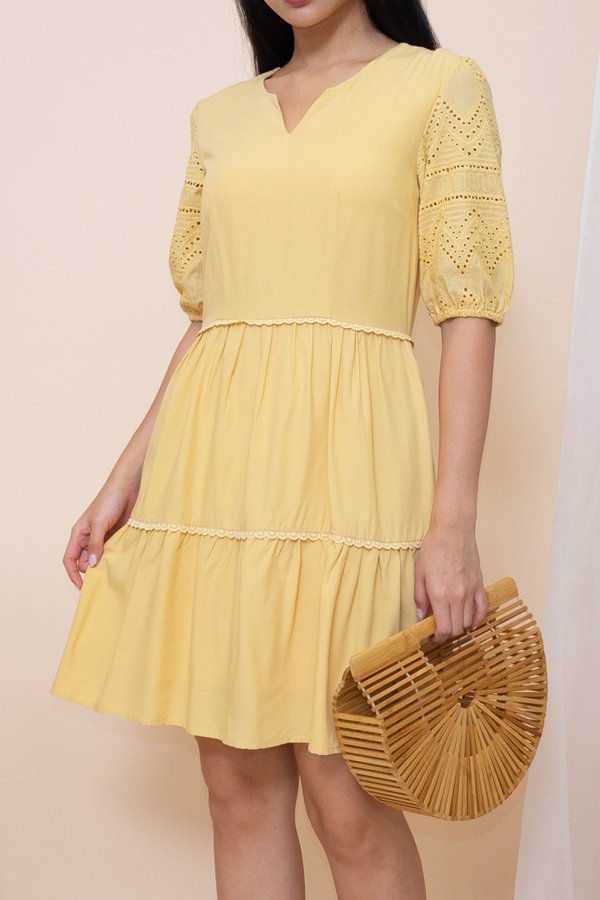 Madelynn Eyelet Two-Tiered Dress in Yellow