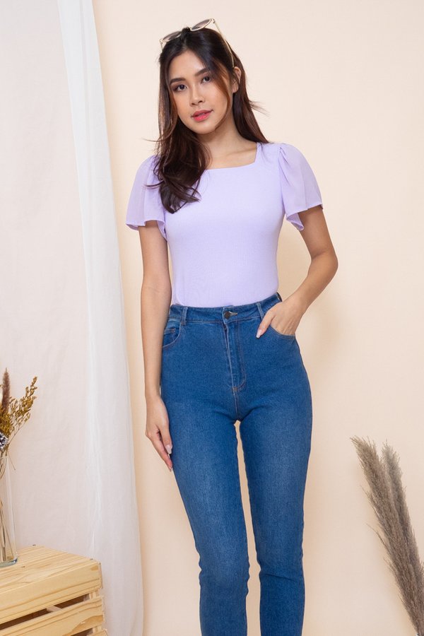 BACK IN STOCK MADEBY3INUTE Anders Square Neck Basic Ribbed Top in Lilac