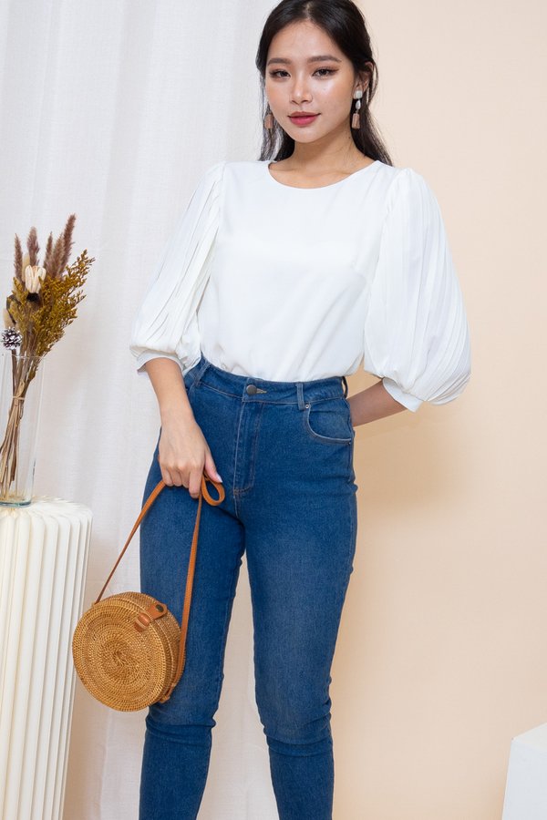 Frey Pleated Sleeves Top in White