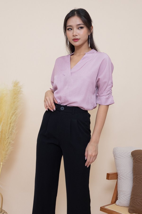Kimberly V Neck Scrunch Sleeve Blouse in Pink