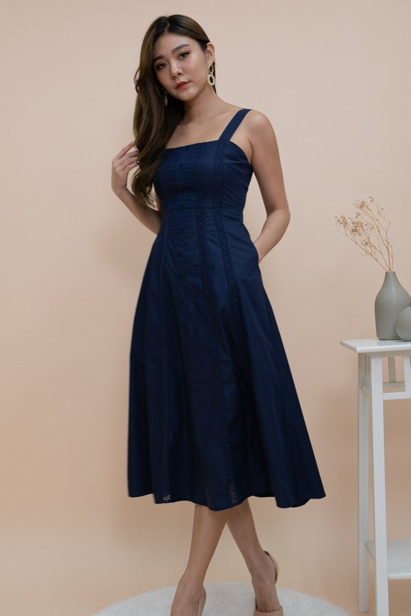 Mabelle Crochet Panel Sundress in Navy