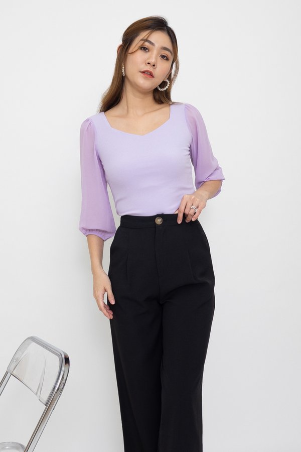 MADEBY3INUTE Khloe Diamond Cut Basic Ribbed Top in Lilac