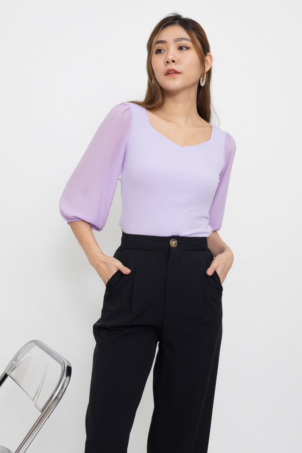 MADEBY3INUTE Khloe Diamond Cut Basic Ribbed Top in Lilac