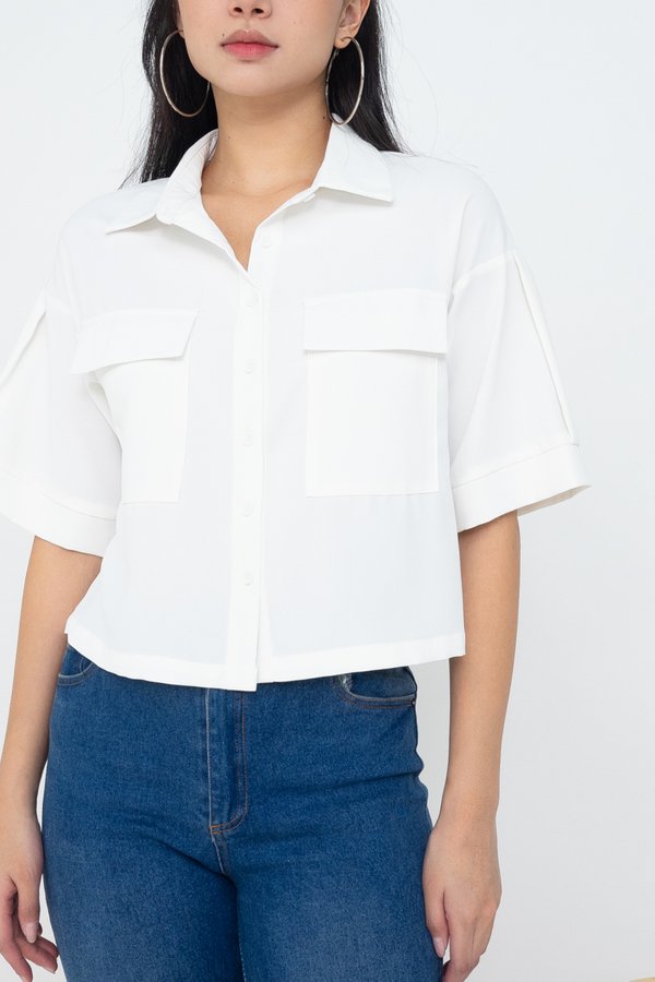 Eden Double Pockets Oversized Shirt in White