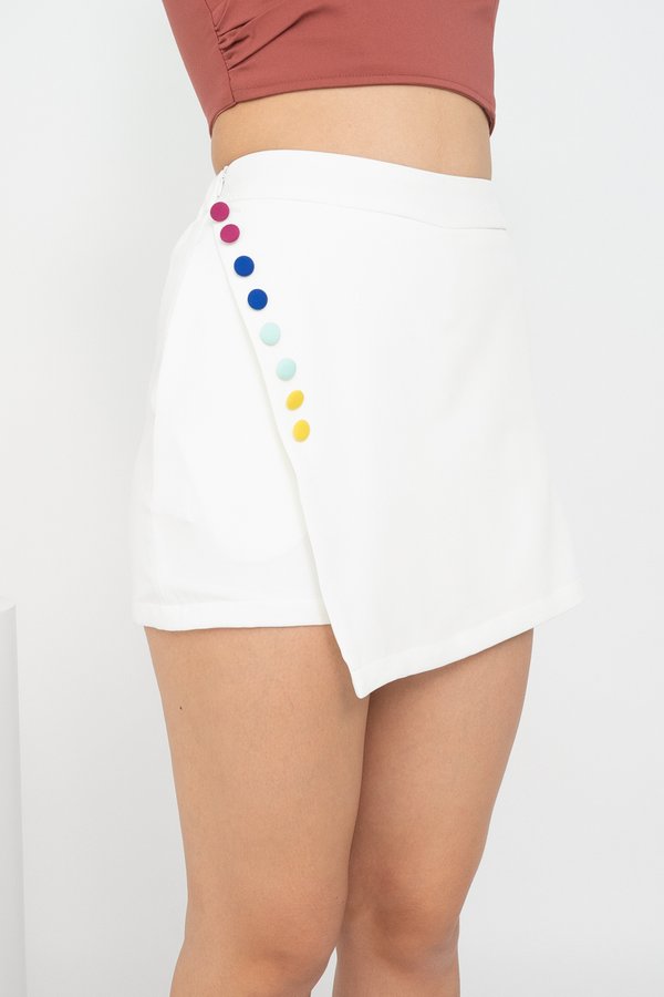 Mab Rainbow Buttons Skorts in White