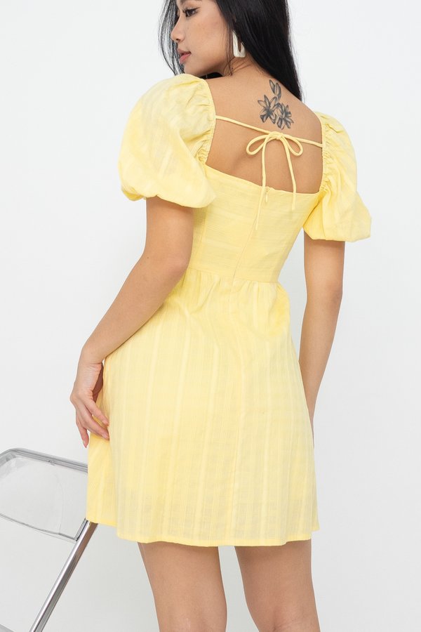 Koemi Square Neck Back Tie Romper Dress in Sunshine Yellow