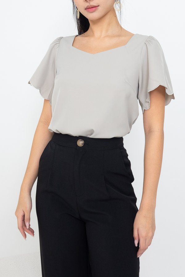 BACK IN STOCK Nevena Scallop Sleeves Top in Taupe
