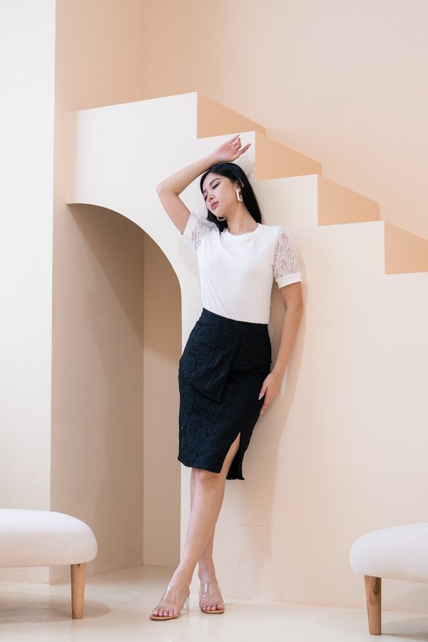 Karrin Lace Overlap Skirt in Black