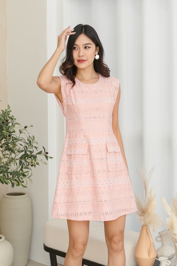 EXCLUSIVE Malory Eyelet Panel Dress in Pink