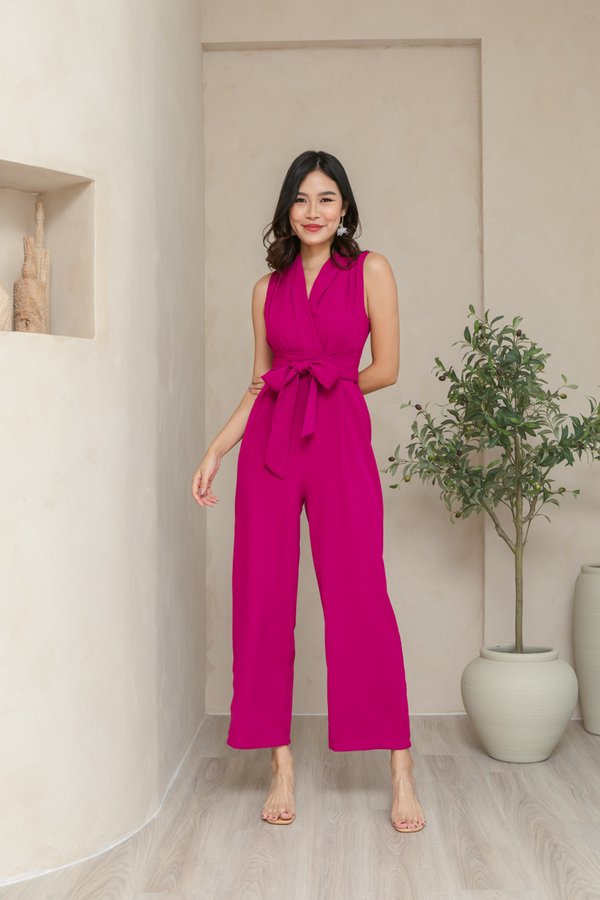 BACK IN STOCK MADEBY3INUTE Blayden Wrap Jumpsuit in Fuchsia