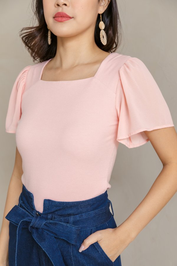 MADEBY3INUTE Anders Square Neck Basic Ribbed Top in Light Pink