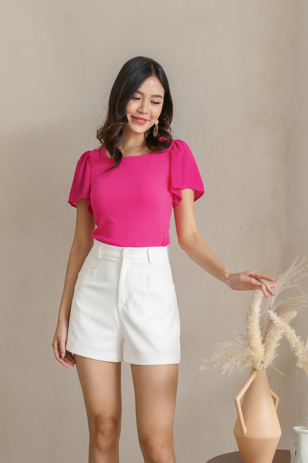 MADEBY3INUTE Anders Square Neck Basic Ribbed Top in Hot Pink