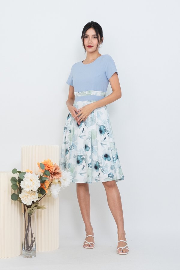 Westlyn Floral Paperbag Dress in Blue